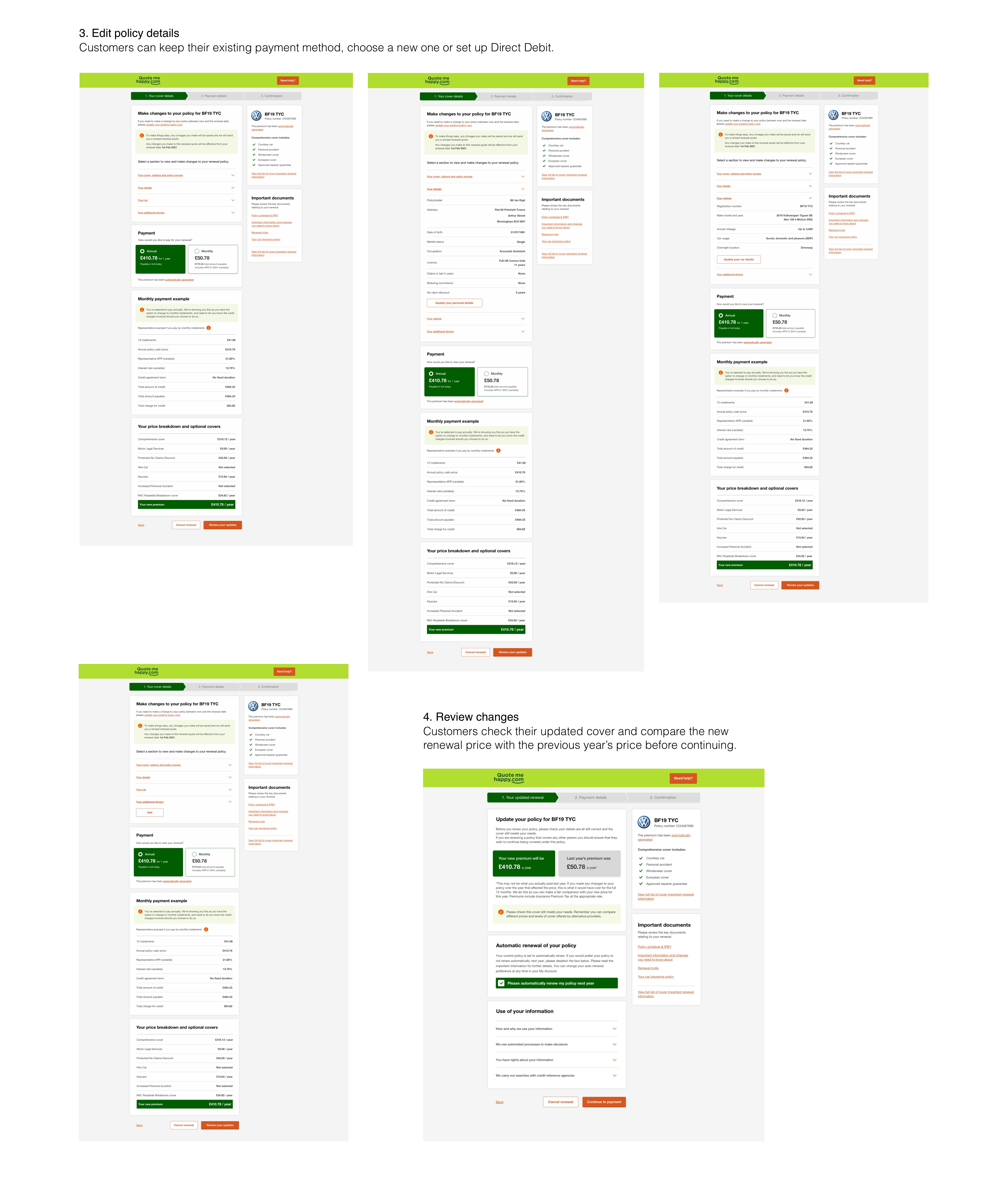 Updating policy details and reviewing the new price